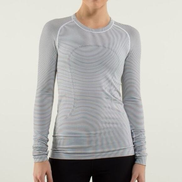 Lululemon Size 10 Run Swiftly Tech Long Sleeve Crew Tempo Stripe Black White - Picture 1 of 15